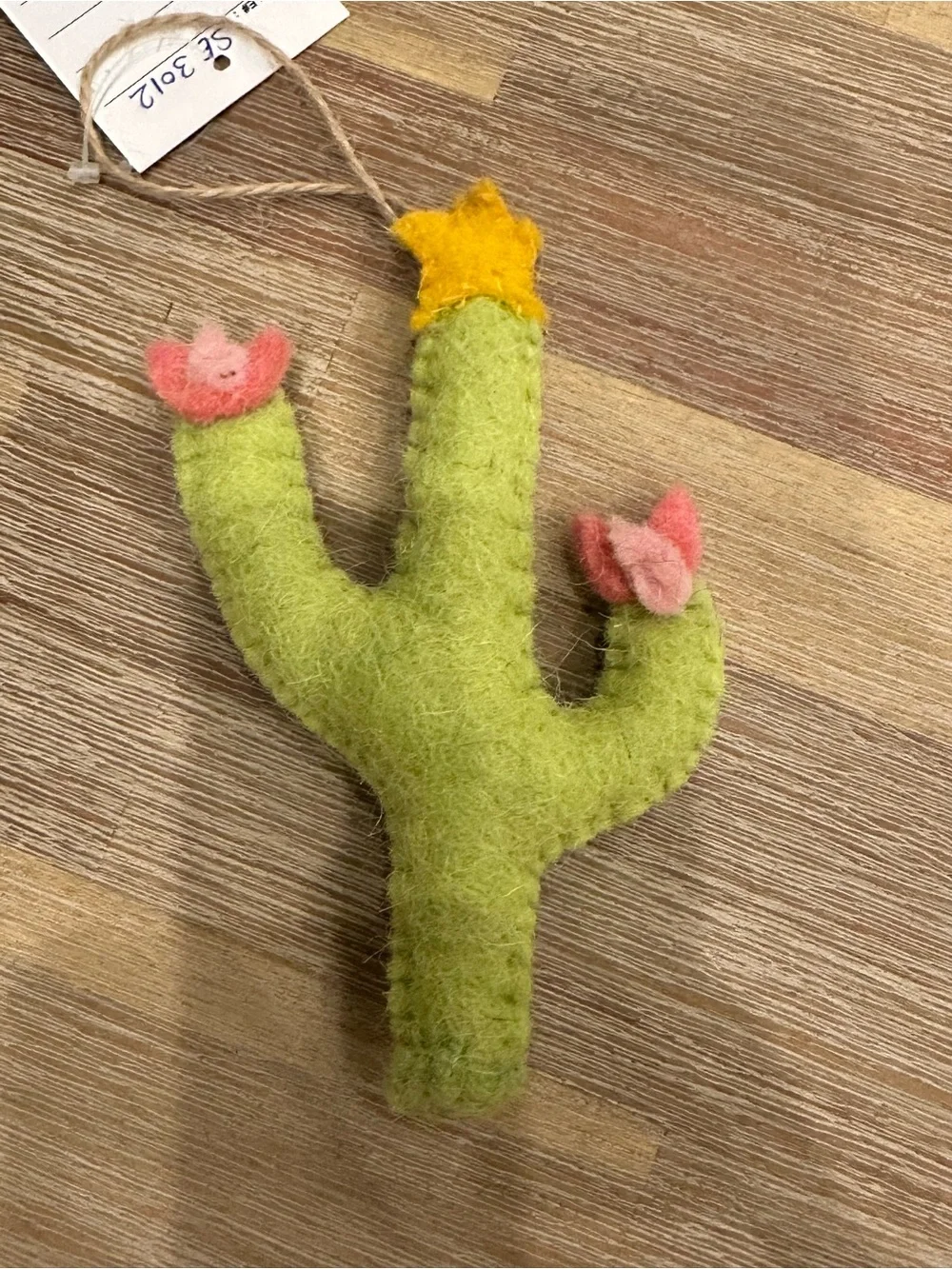 Handmade Needle Felted Saguro Cactus Christmas Ornament with Flowers and Star